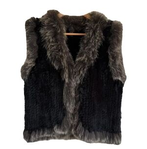Saks Fifth Avenue Fox And Rabbit Genuine Fur Vest in Black and Gray Size S/M